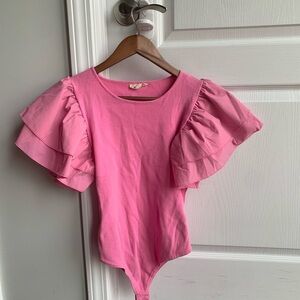 Boutique hot Pink Ruffled Sleeve Bodysuit